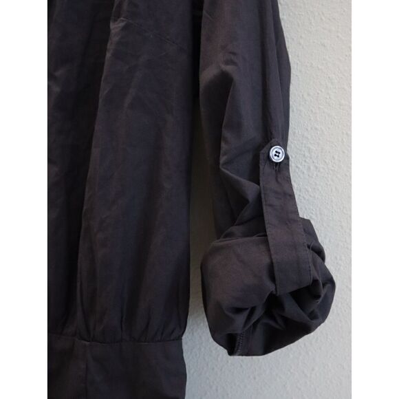 Monrow HD0511 Women Sz M Faded Black Poplin Button-Up Collared Shirt Dress - Picture 6 of 13